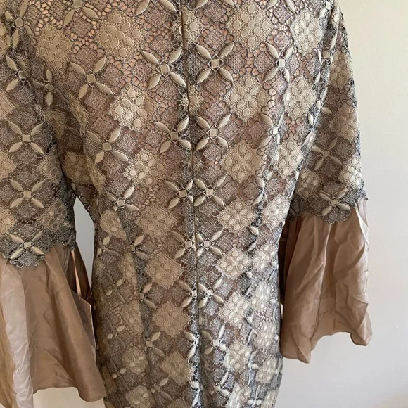 Curete Dress Embroidered Lace Bell Sleeves Taupe Women’s size 10 NWT Wedding - Picture 8 of 12